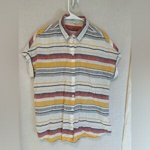 Women’s Beach Lunch Lounge Multicolor Short Sleeve Button Up Shirt Linen Small